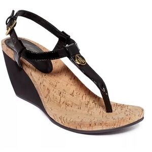 Ralph Lauren Reeta Deep Navy T Wedge Sandals